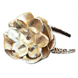 [Jamie Rae Hats]Leopard Hardband with Metalic Gold Rose